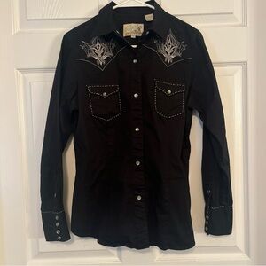 Roper Black Shirt with White Embroidery